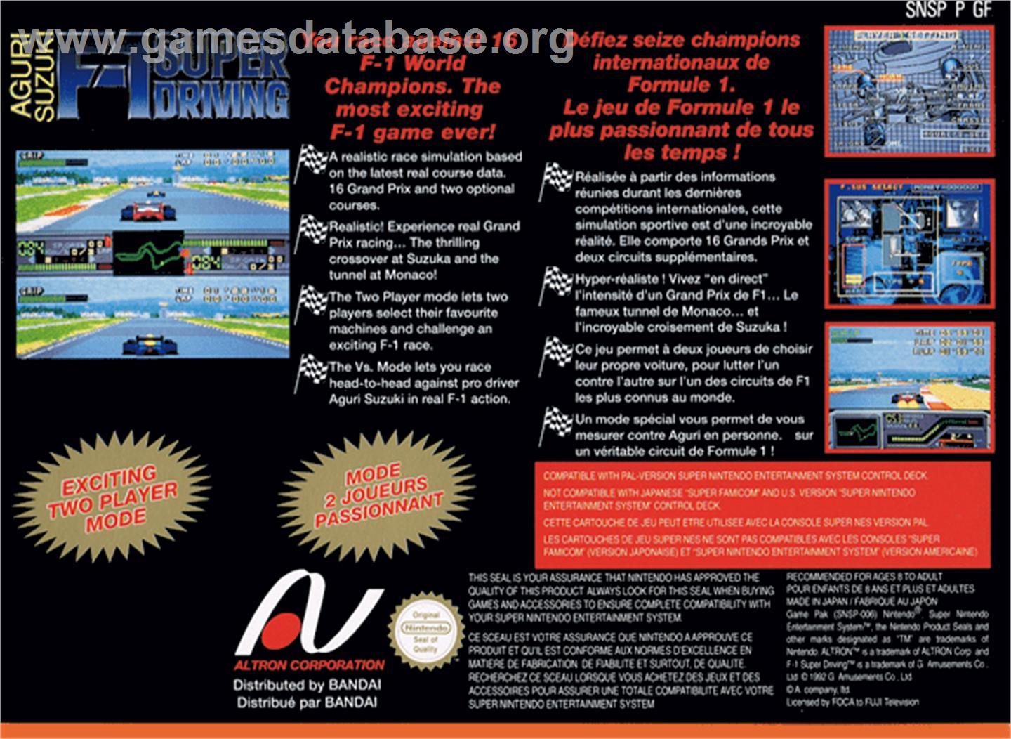 Aguri Suzuki F-1 Super Driving - Nintendo SNES - Artwork - Box Back