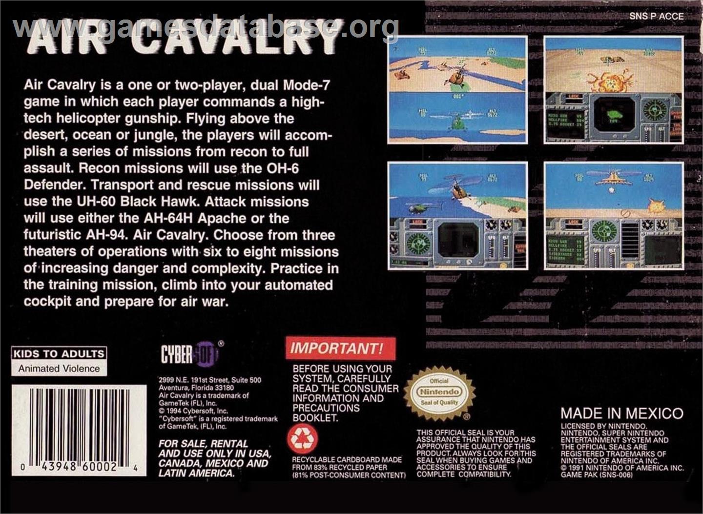 Air Cavalry - Nintendo SNES - Artwork - Box Back