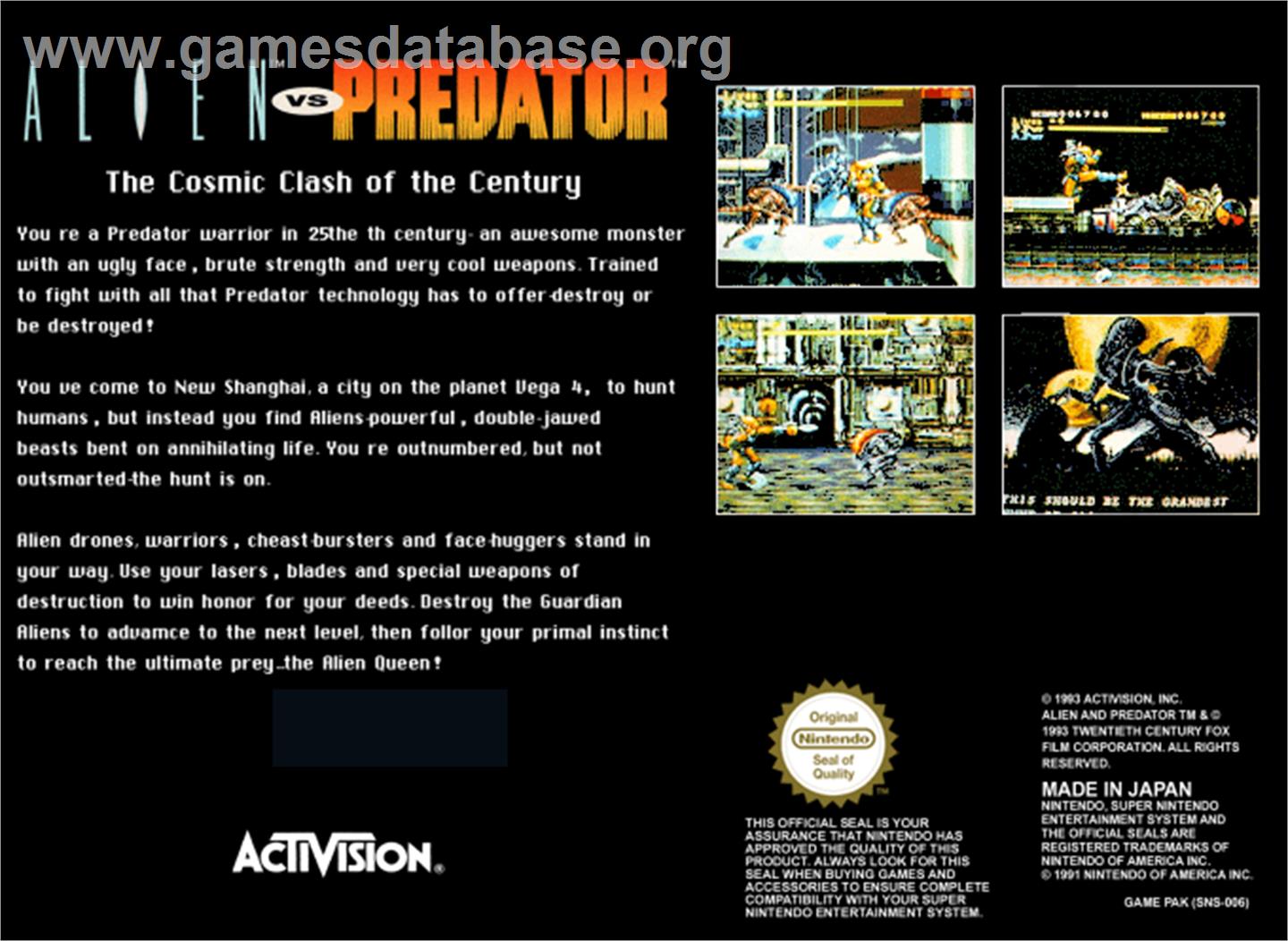Alien Vs. Predator - Nintendo SNES - Artwork - Box Back