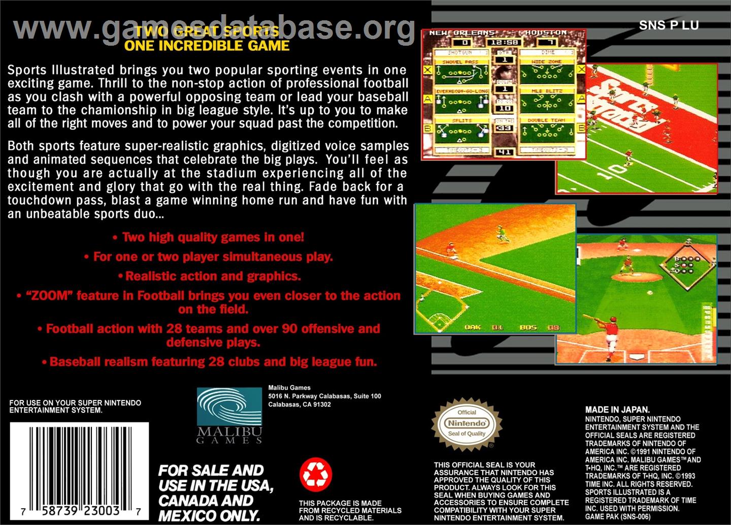 All-american Championship Football - Nintendo SNES - Artwork - Box Back