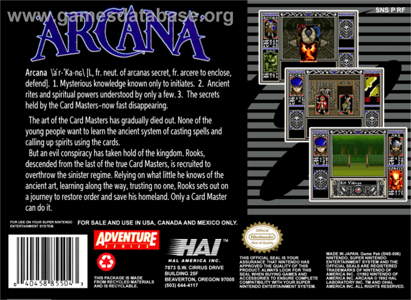 Arcana - Nintendo SNES - Artwork - Box Back