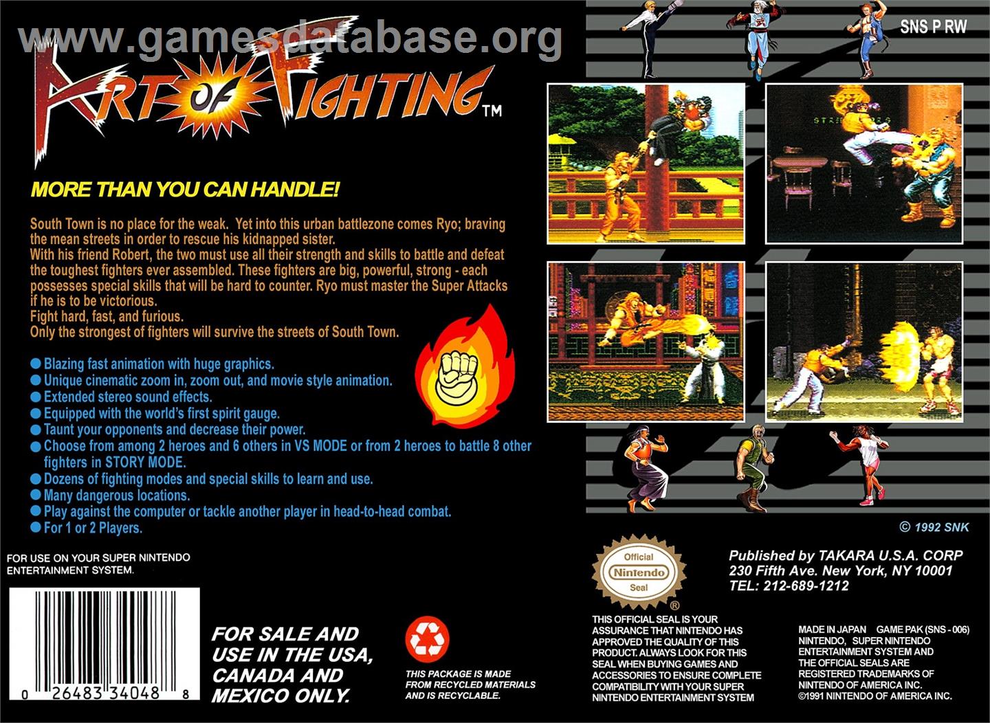 Art Of Fighting - Nintendo SNES - Artwork - Box Back