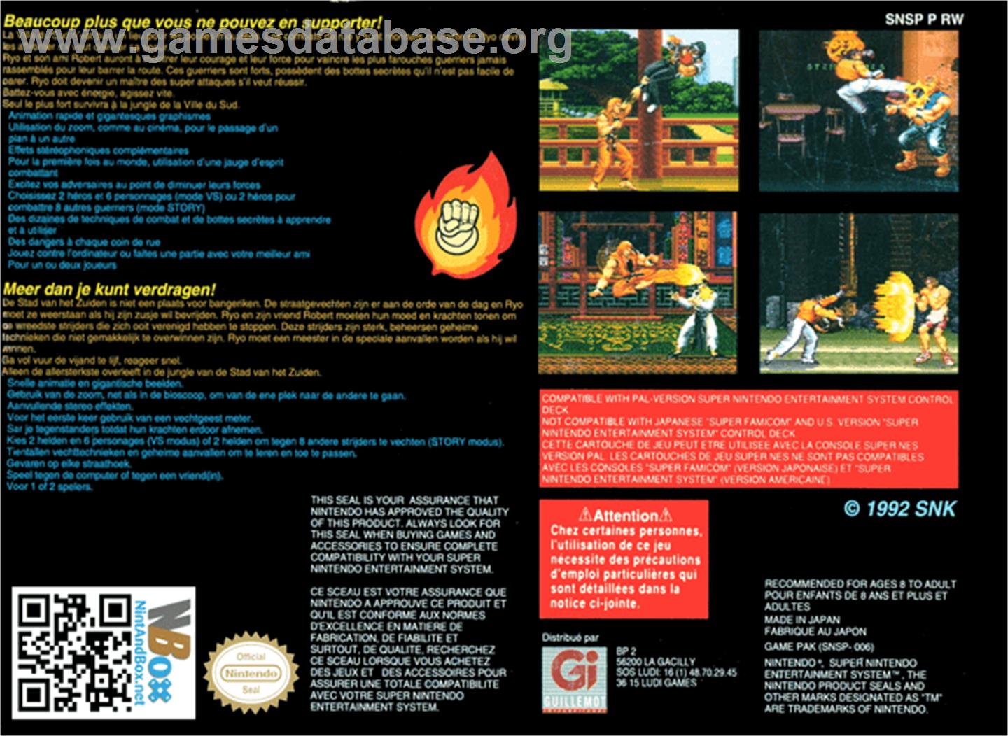 Art of Fighting - Nintendo SNES - Artwork - Box Back