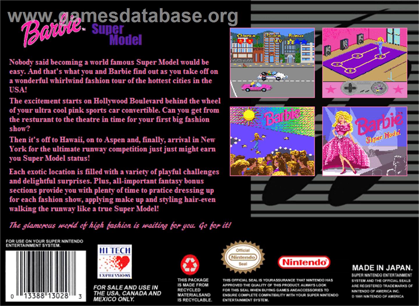 Barbie Super Model - Nintendo SNES - Artwork - Box Back