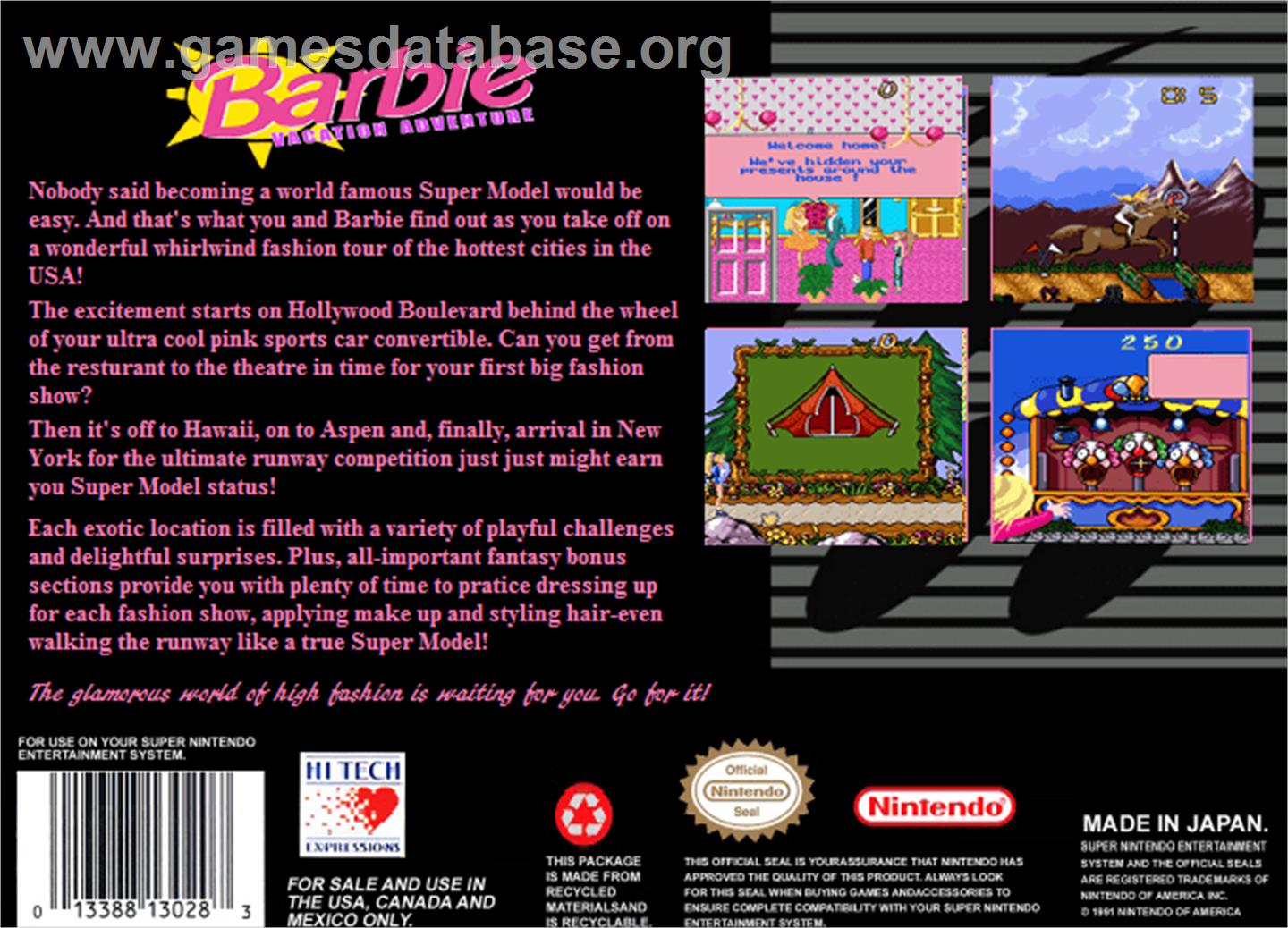 Barbie Vacation Adventure - Nintendo SNES - Artwork - Box Back