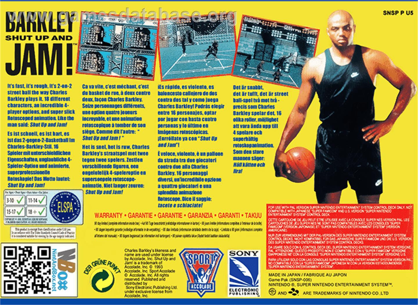 Barkley: Shut Up and Jam! - Nintendo SNES - Artwork - Box Back