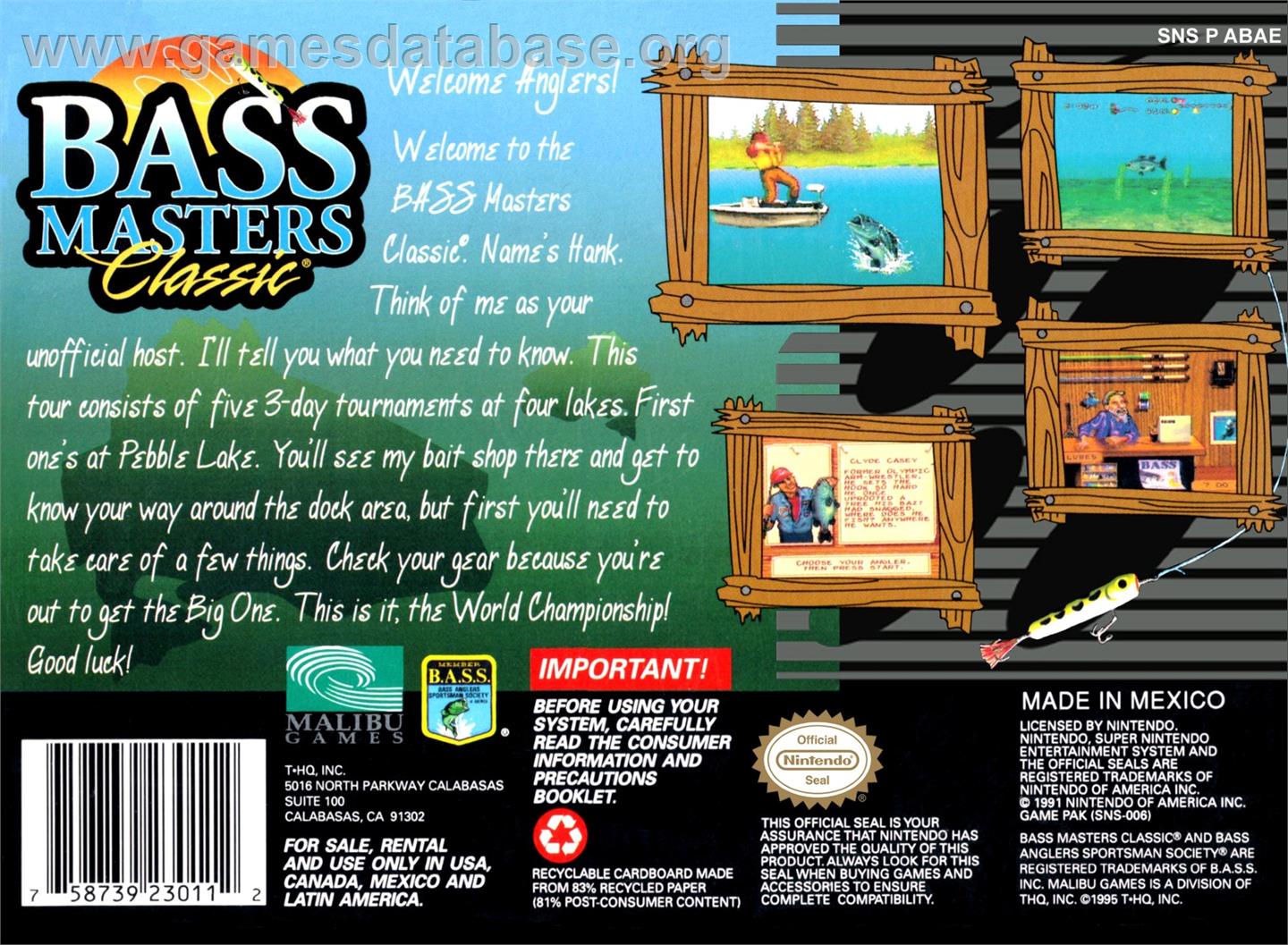 Bass Masters Classic - Nintendo SNES - Artwork - Box Back