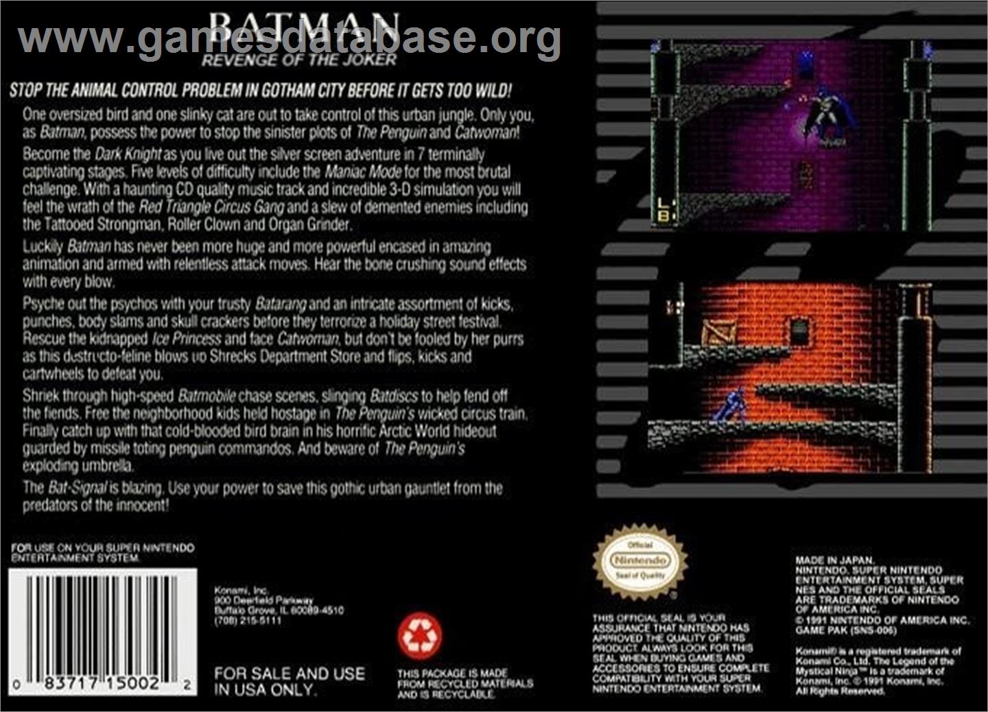 Batman - Revenge Of The Joker - Nintendo SNES - Artwork - Box Back