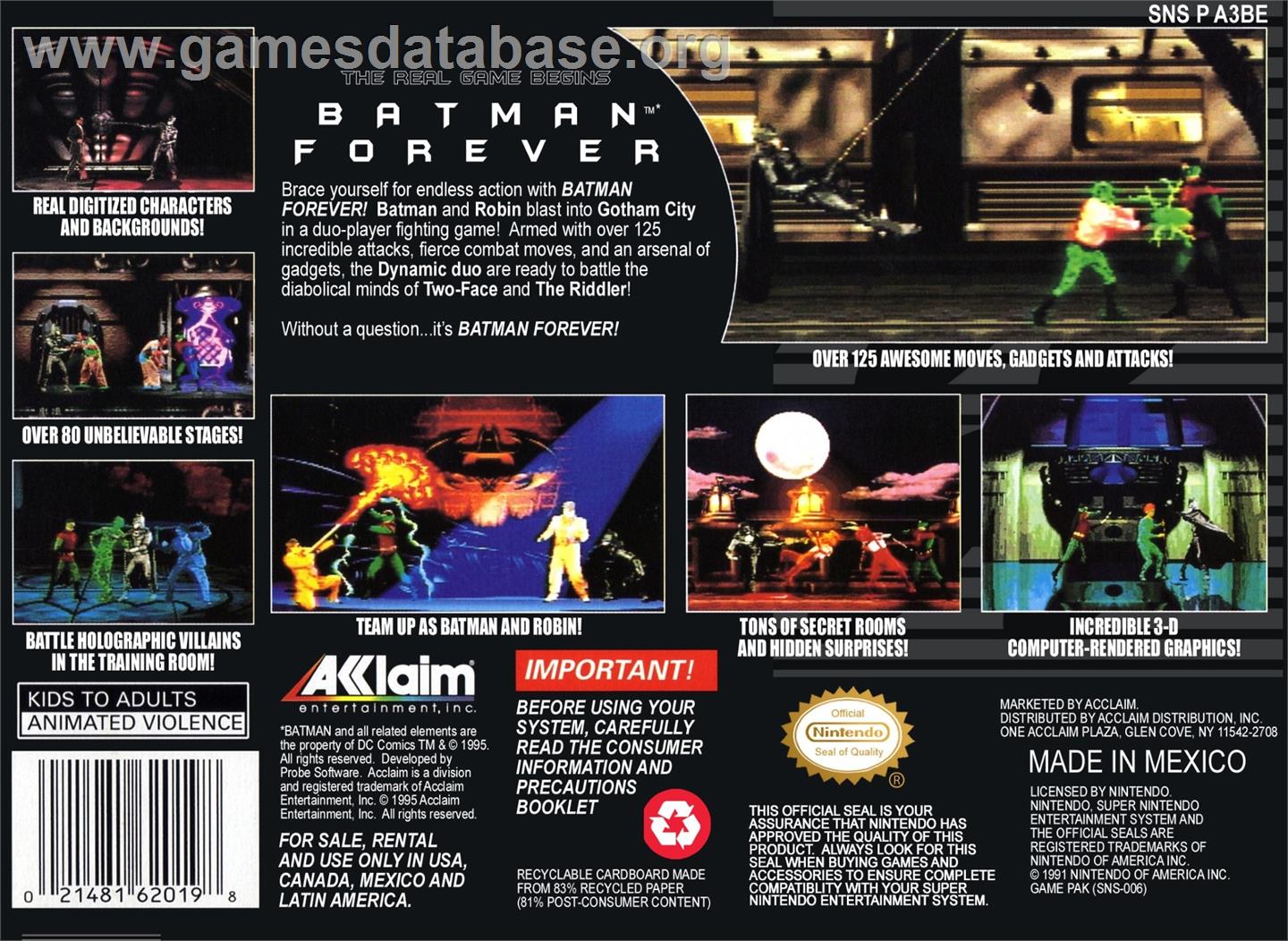 Batman Forever - Nintendo SNES - Artwork - Box Back