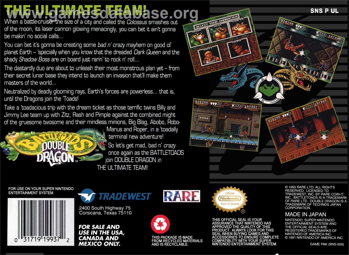 Battletoads And Double Dragon - Nintendo SNES - Artwork - Box Back