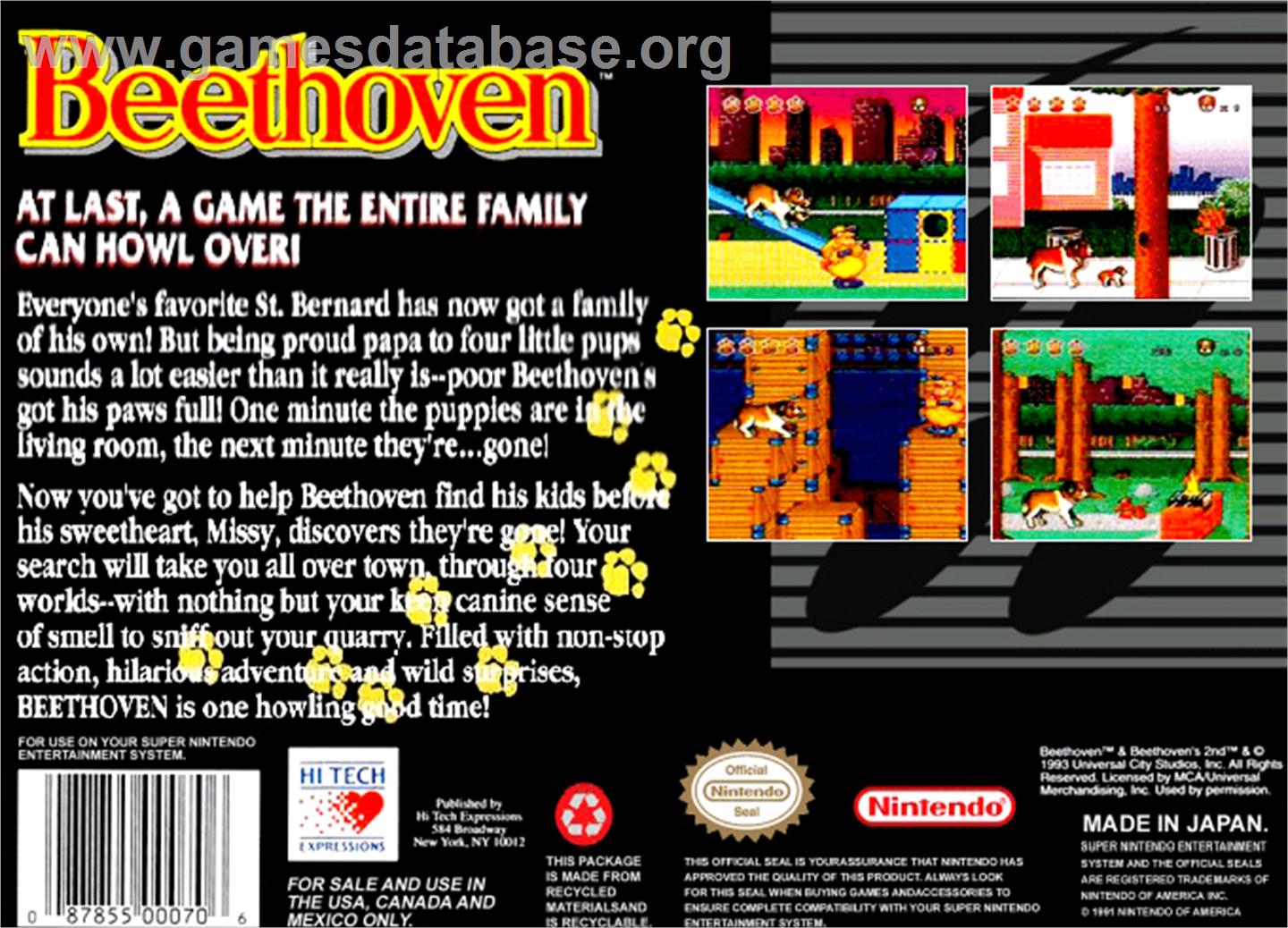 Beethoven's 2nd: The Ultimate Canine Caper! - Nintendo SNES - Artwork - Box Back