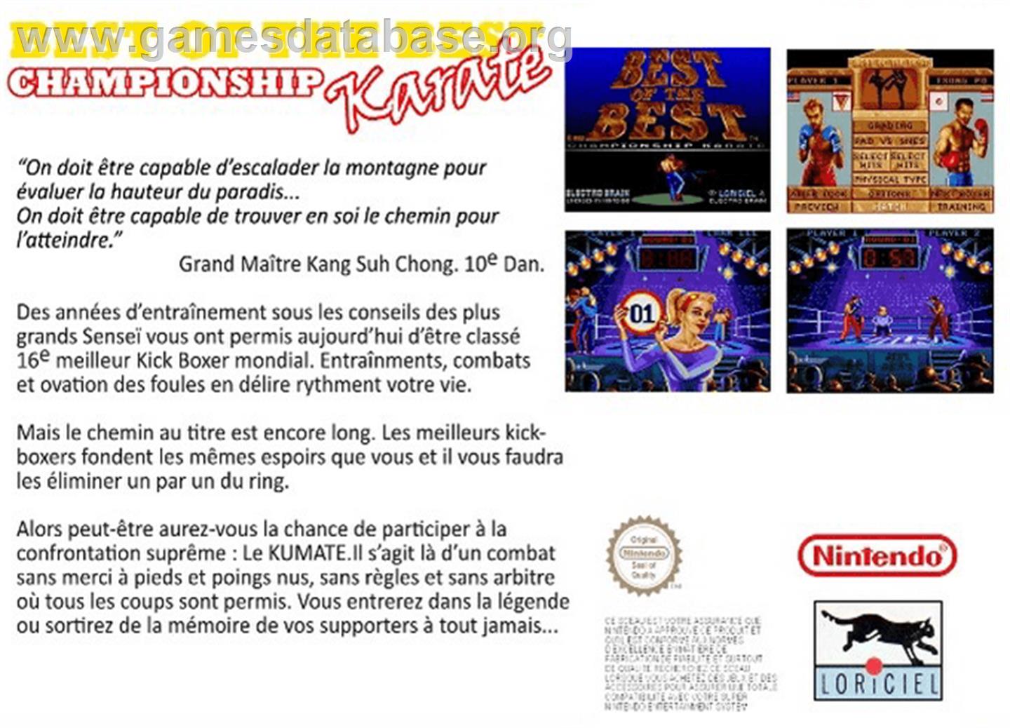 Best of the Best Championship Karate - Nintendo SNES - Artwork - Box Back