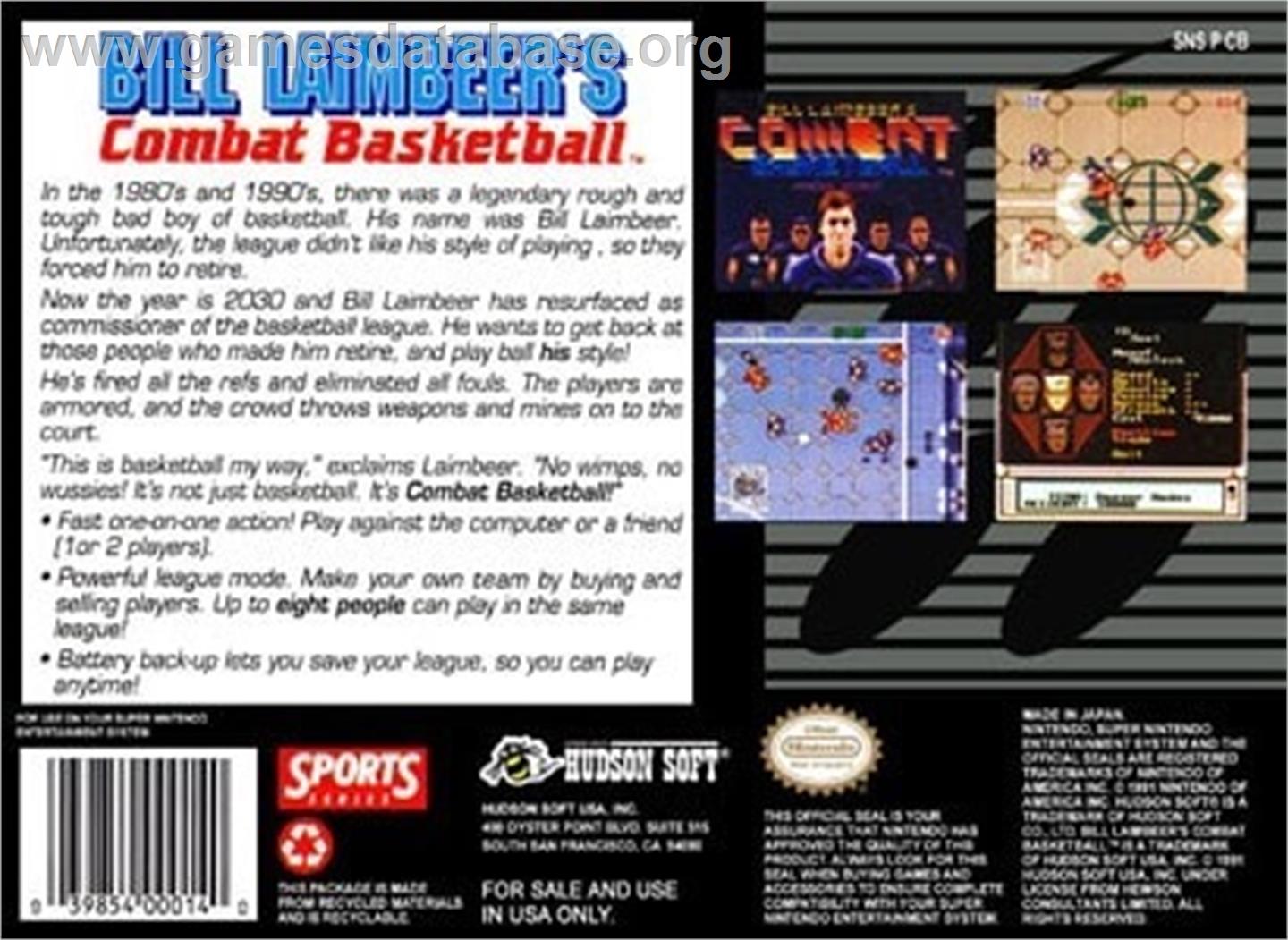 Bill Laimbeer's Combat Basketball - Nintendo SNES - Artwork - Box Back