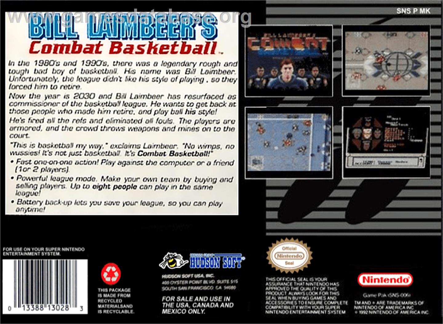 Bill Laimbeer's Combat Basketball - Nintendo SNES - Artwork - Box Back