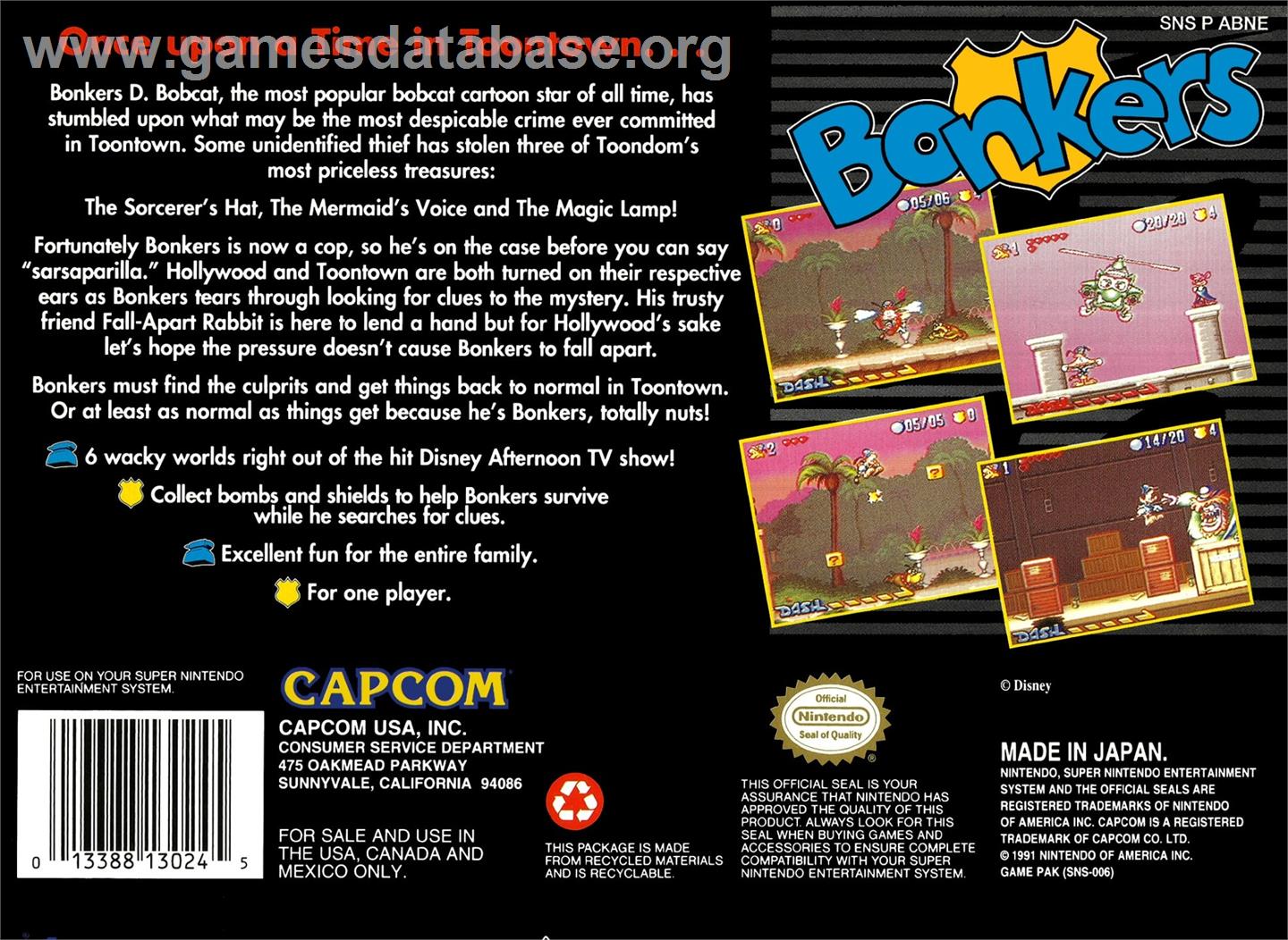 Bonkers - Nintendo SNES - Artwork - Box Back