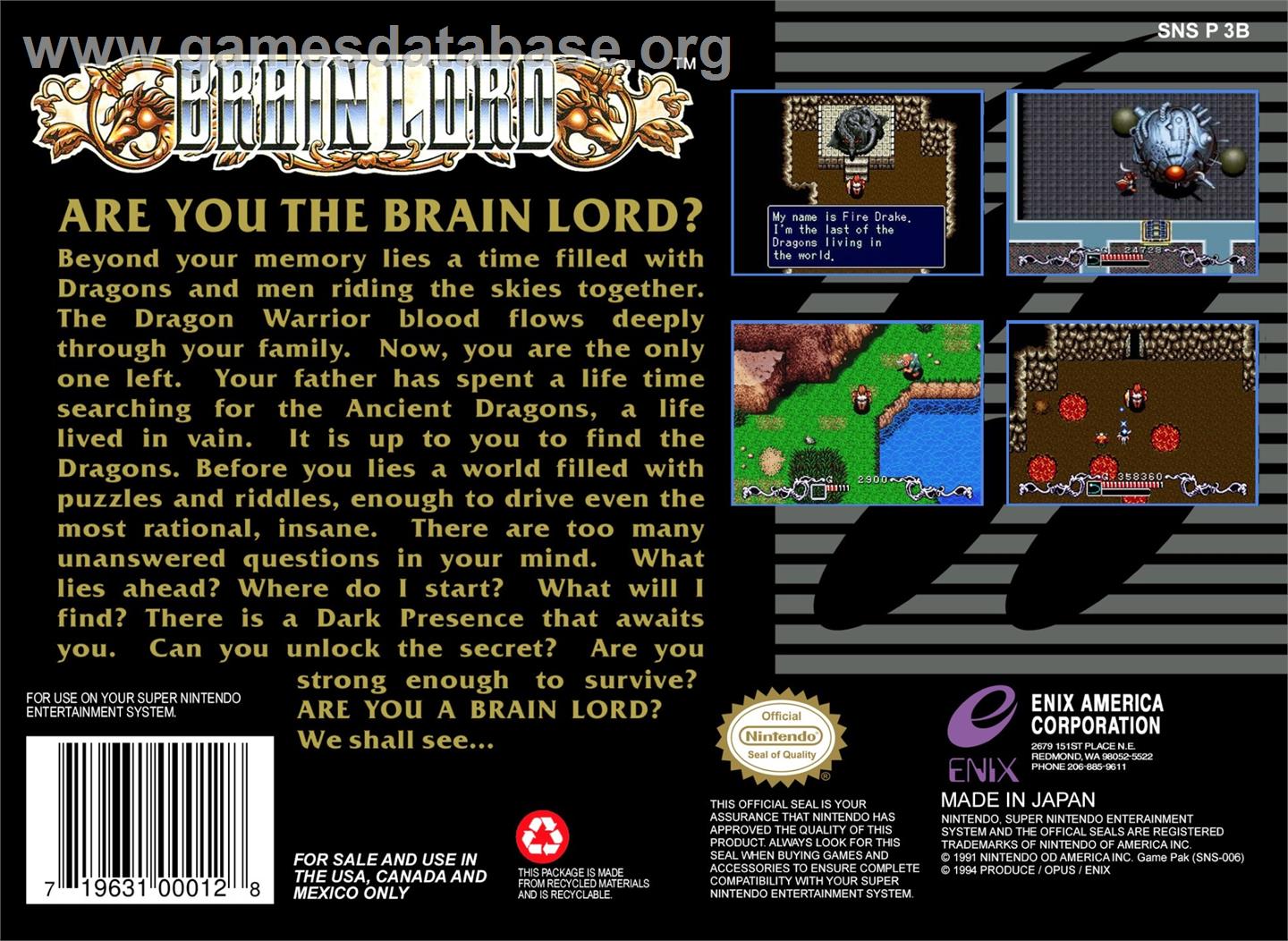 Brain Lord - Nintendo SNES - Artwork - Box Back