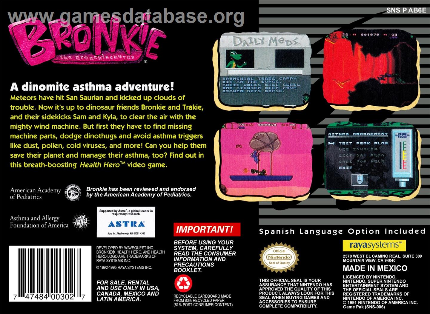 Bronkie The Bronchiasaurus - Nintendo SNES - Artwork - Box Back