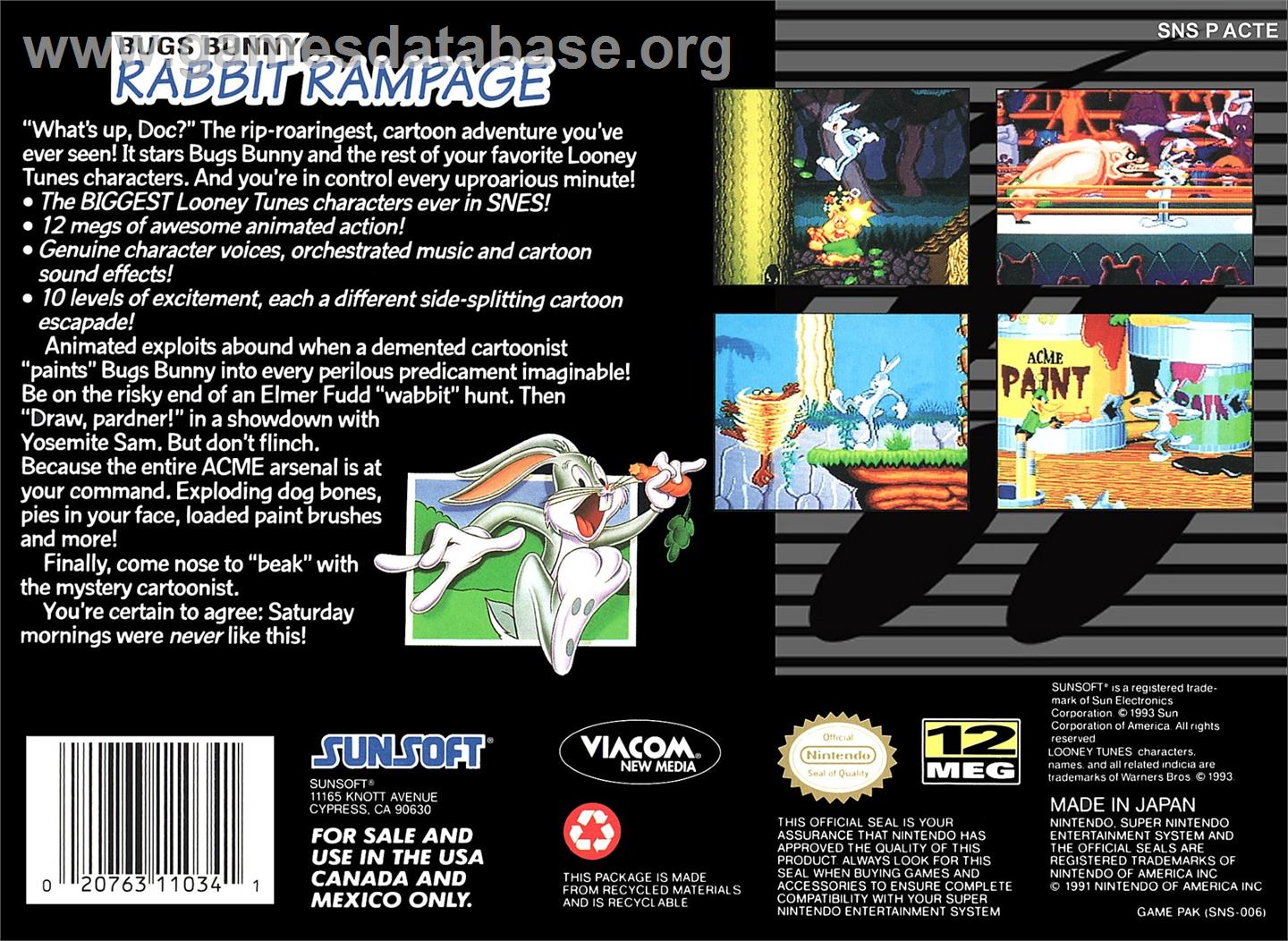 Bugs Bunny - Rabbit Rampage - Nintendo SNES - Artwork - Box Back