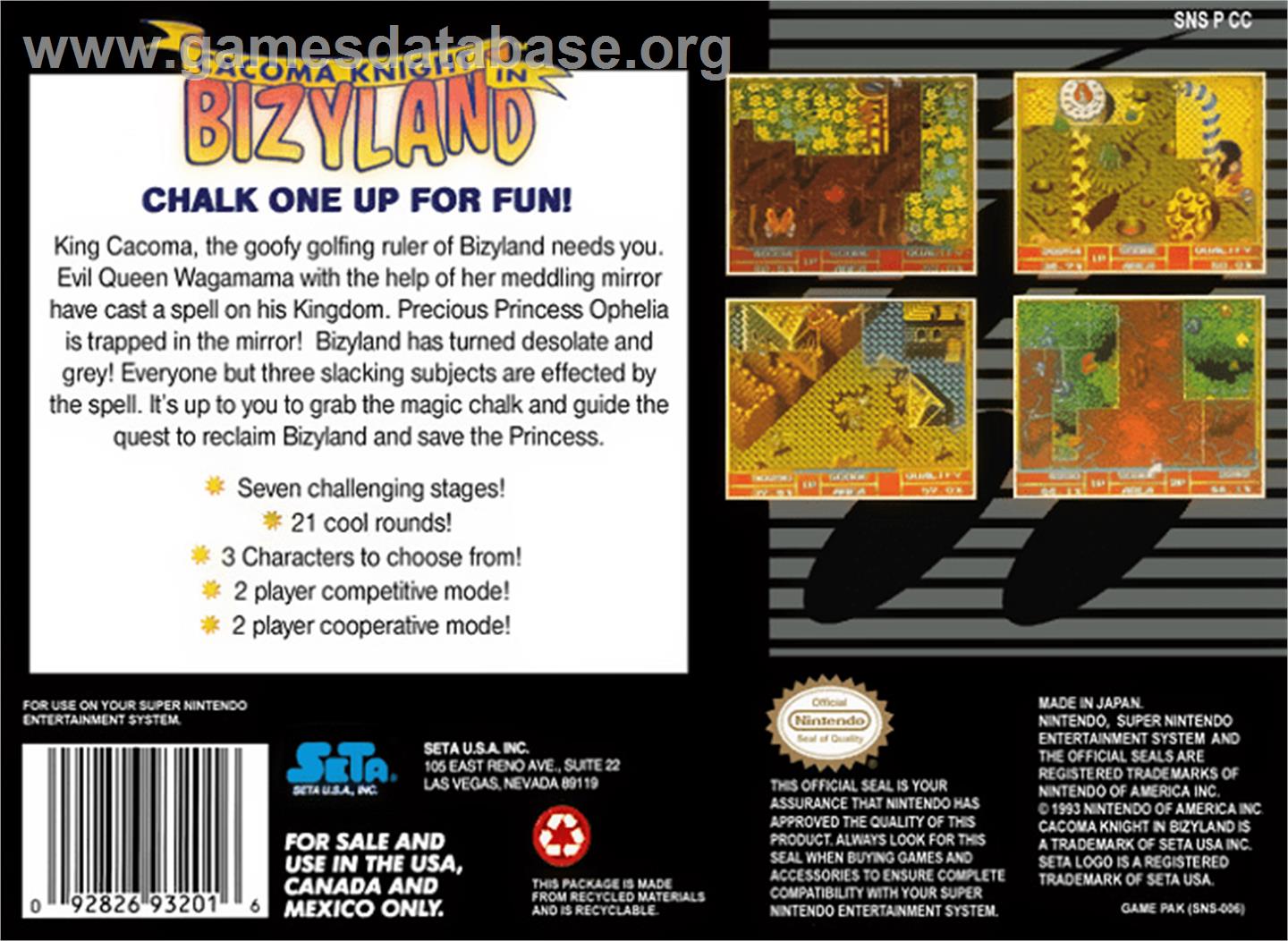 Cacoma Knight in Bizyland - Nintendo SNES - Artwork - Box Back