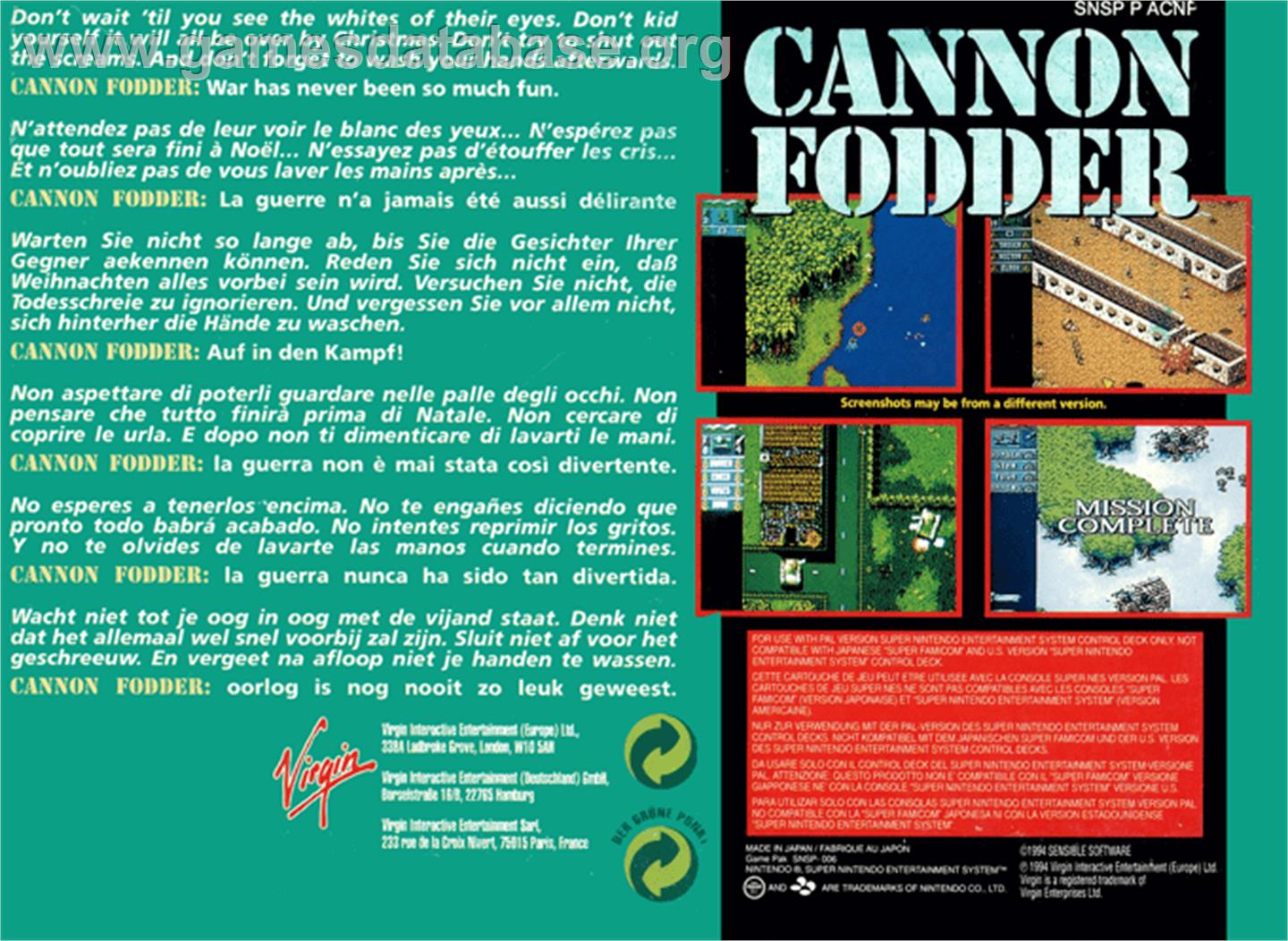 Cannon Fodder - Nintendo SNES - Artwork - Box Back