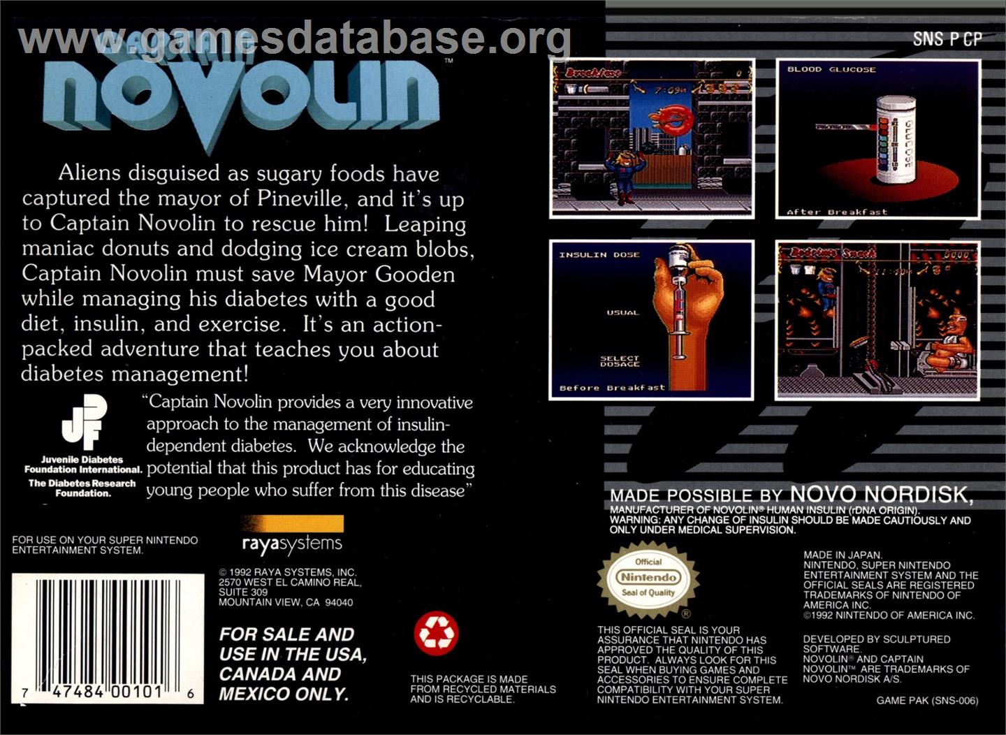 Captain Novolin - Nintendo SNES - Artwork - Box Back