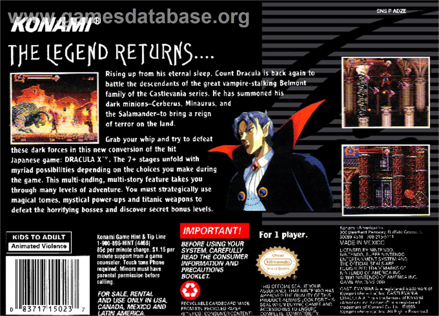 Castlevania: Dracula X - Nintendo SNES - Artwork - Box Back