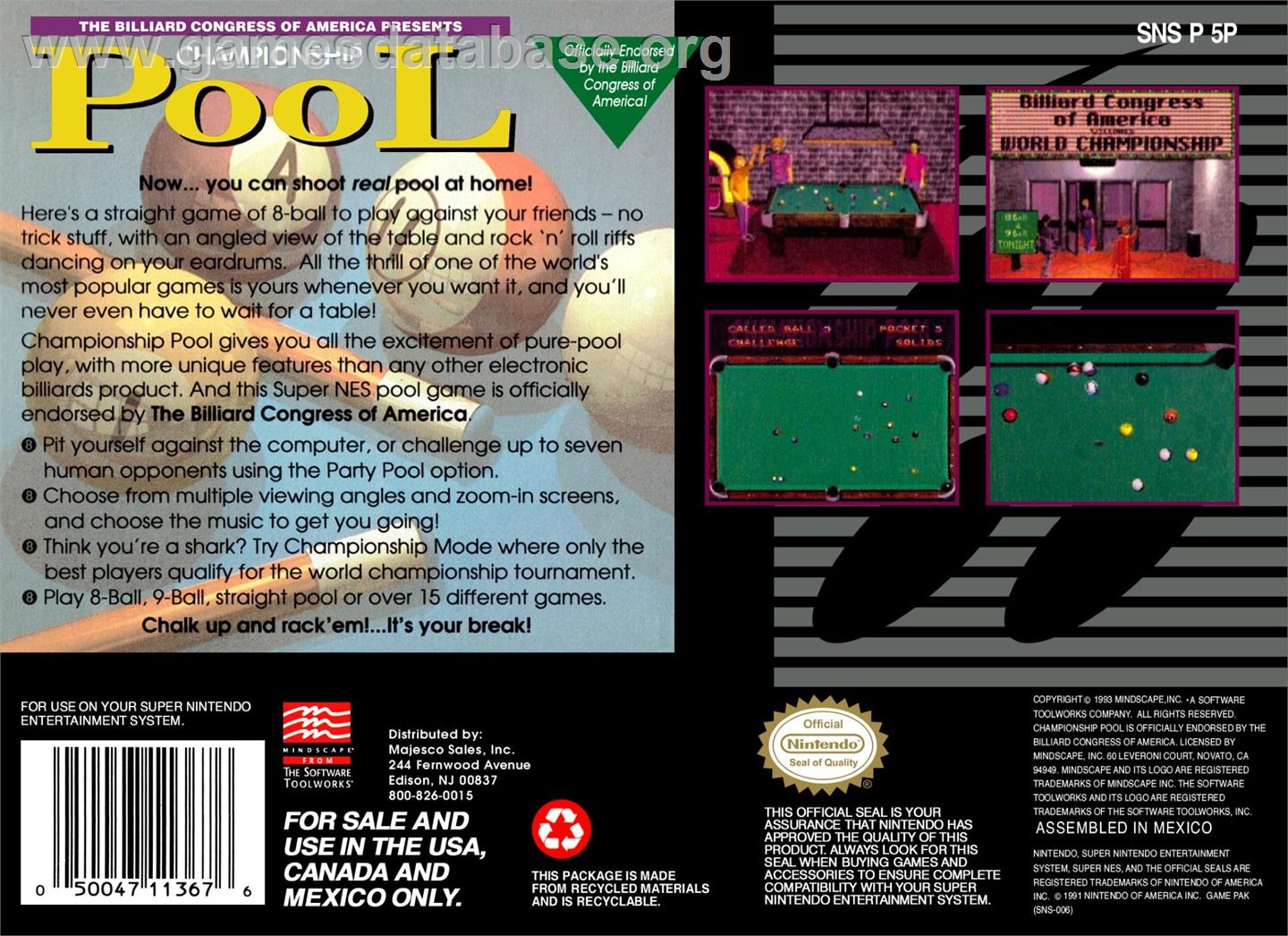 Championship Pool - Nintendo SNES - Artwork - Box Back