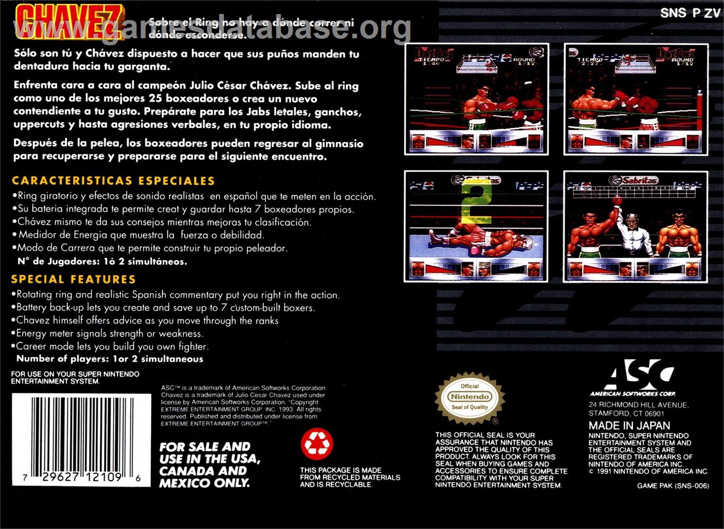 Chavez - Nintendo SNES - Artwork - Box Back