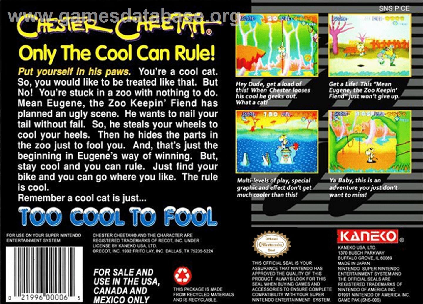Chester Cheetah: Too Cool to Fool - Nintendo SNES - Artwork - Box Back
