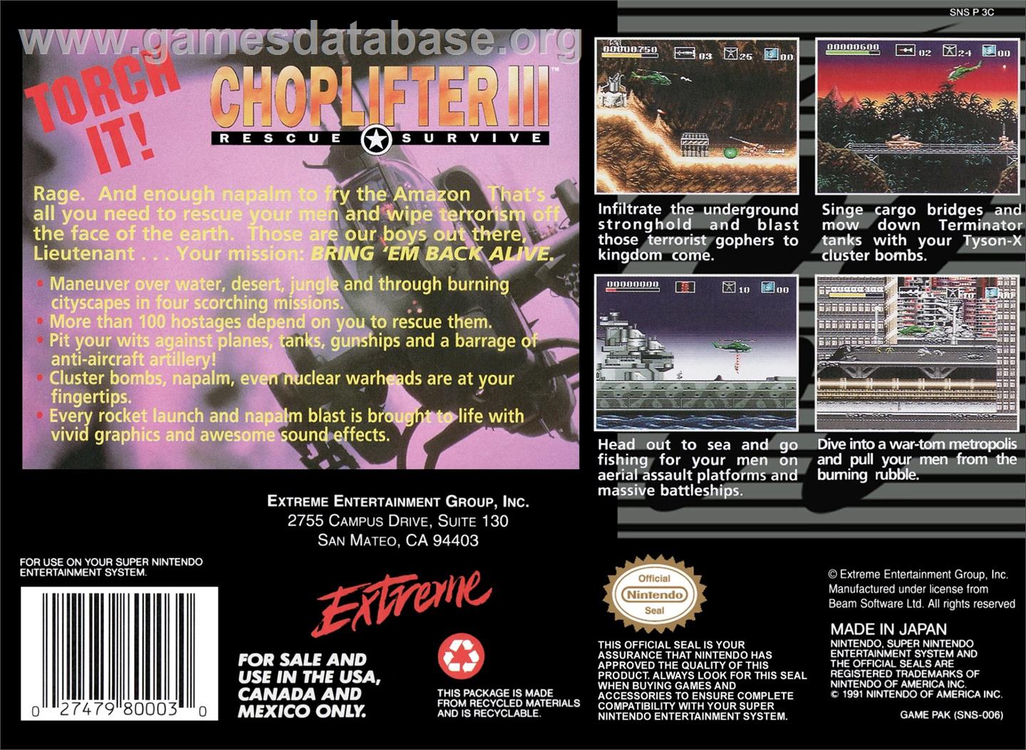 Choplifter 3 - Nintendo SNES - Artwork - Box Back