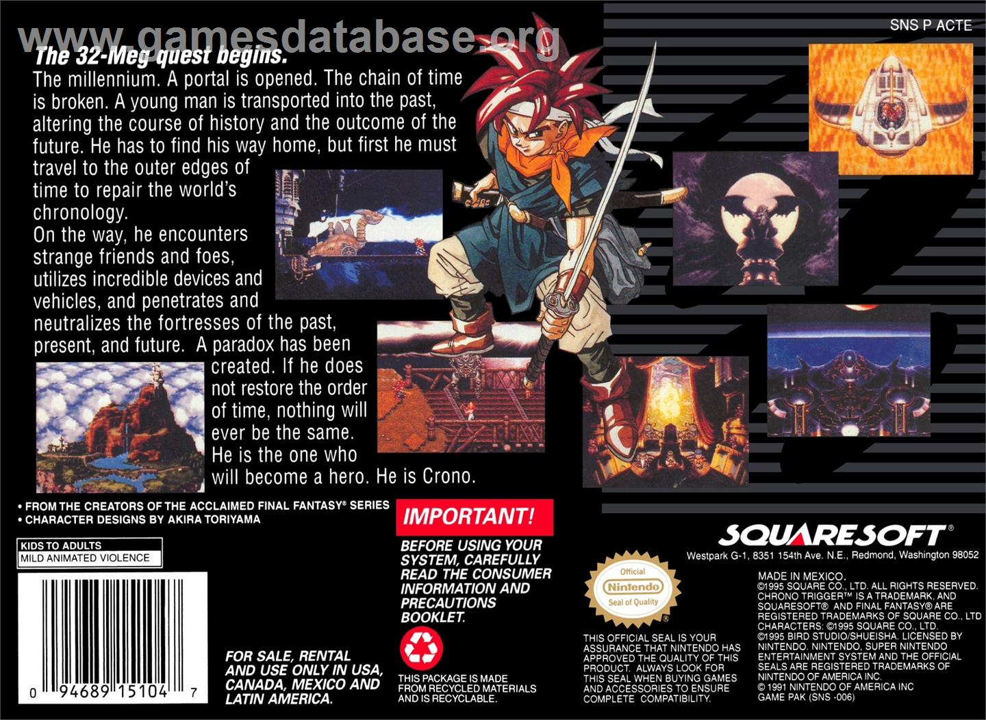 Chrono Trigger - Nintendo SNES - Artwork - Box Back
