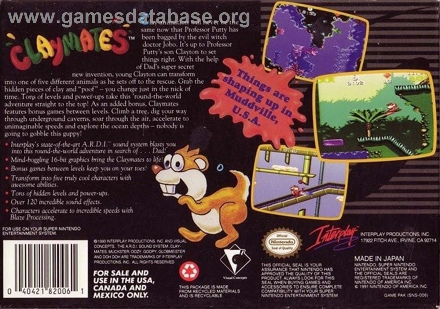 Claymates - Nintendo SNES - Artwork - Box Back