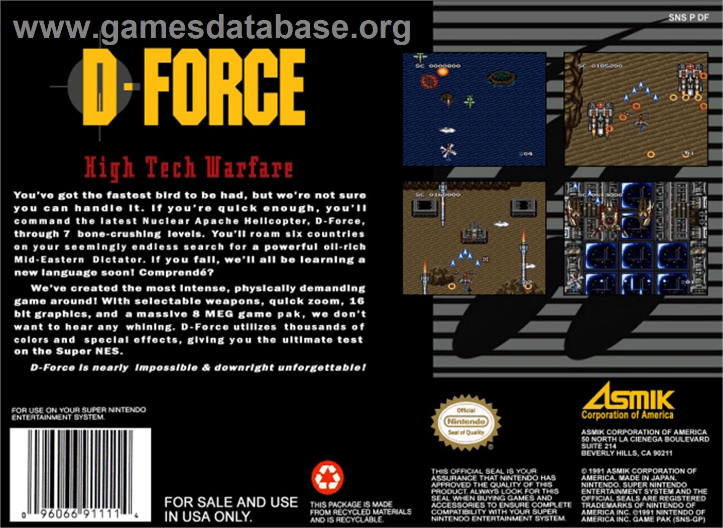 D-Force - Nintendo SNES - Artwork - Box Back