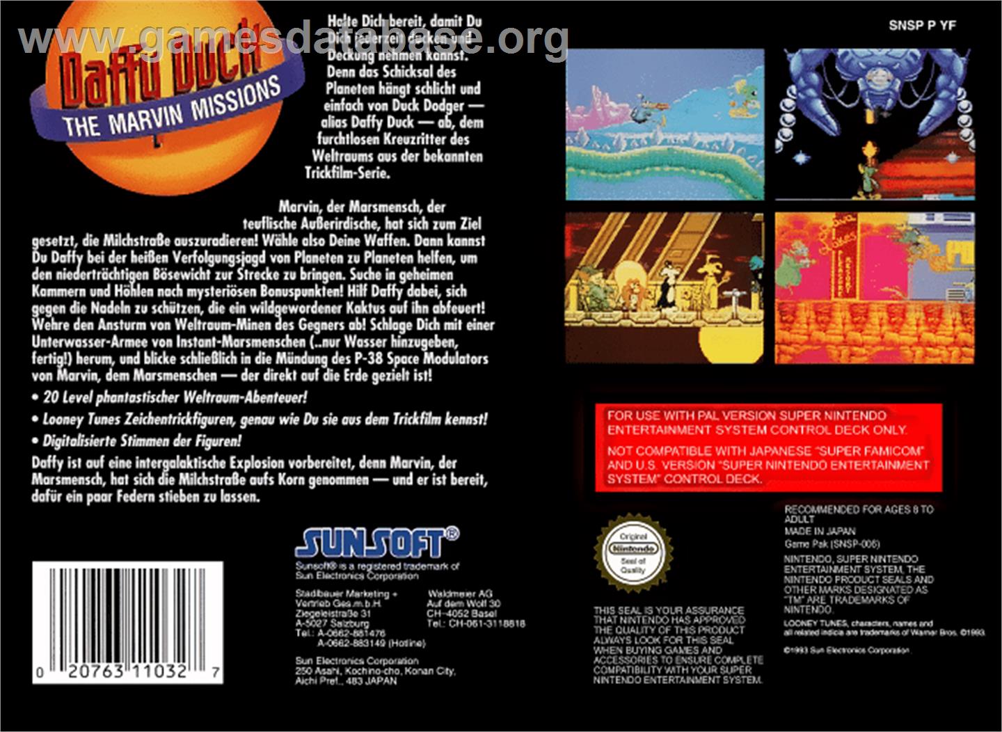 Daffy Duck: The Marvin Missions - Nintendo SNES - Artwork - Box Back