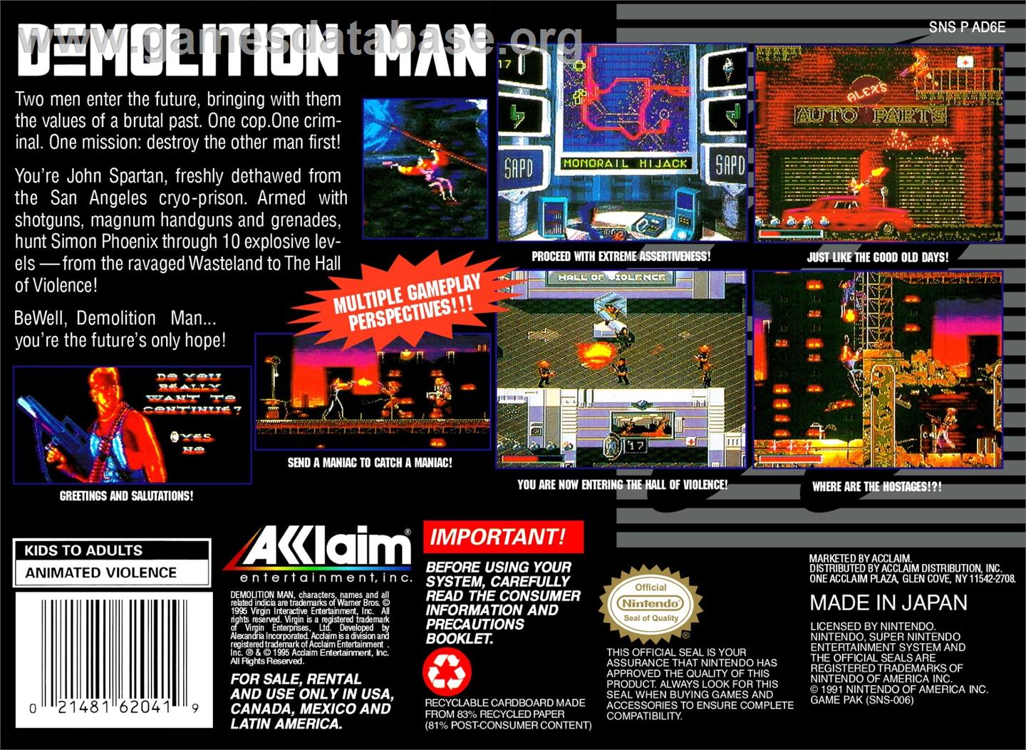 Demolition Man - Nintendo SNES - Artwork - Box Back