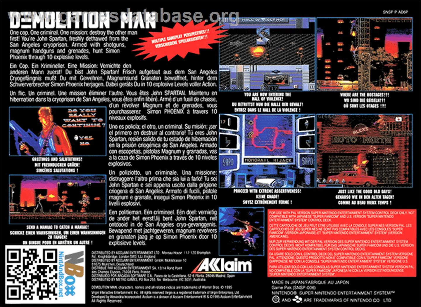 Demolition Man - Nintendo SNES - Artwork - Box Back