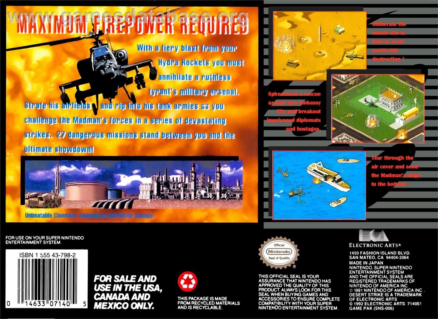 Desert Strike - Return To The Gulf - Nintendo SNES - Artwork - Box Back