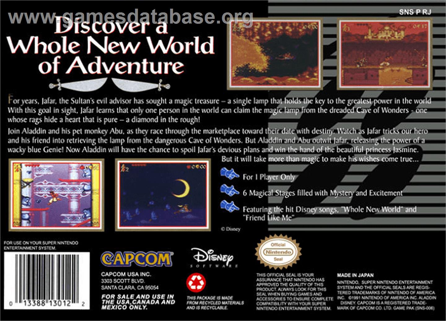 Disney's Aladdin - Nintendo SNES - Artwork - Box Back