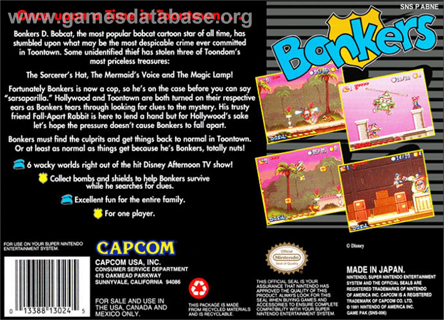 Disney's Bonkers - Nintendo SNES - Artwork - Box Back