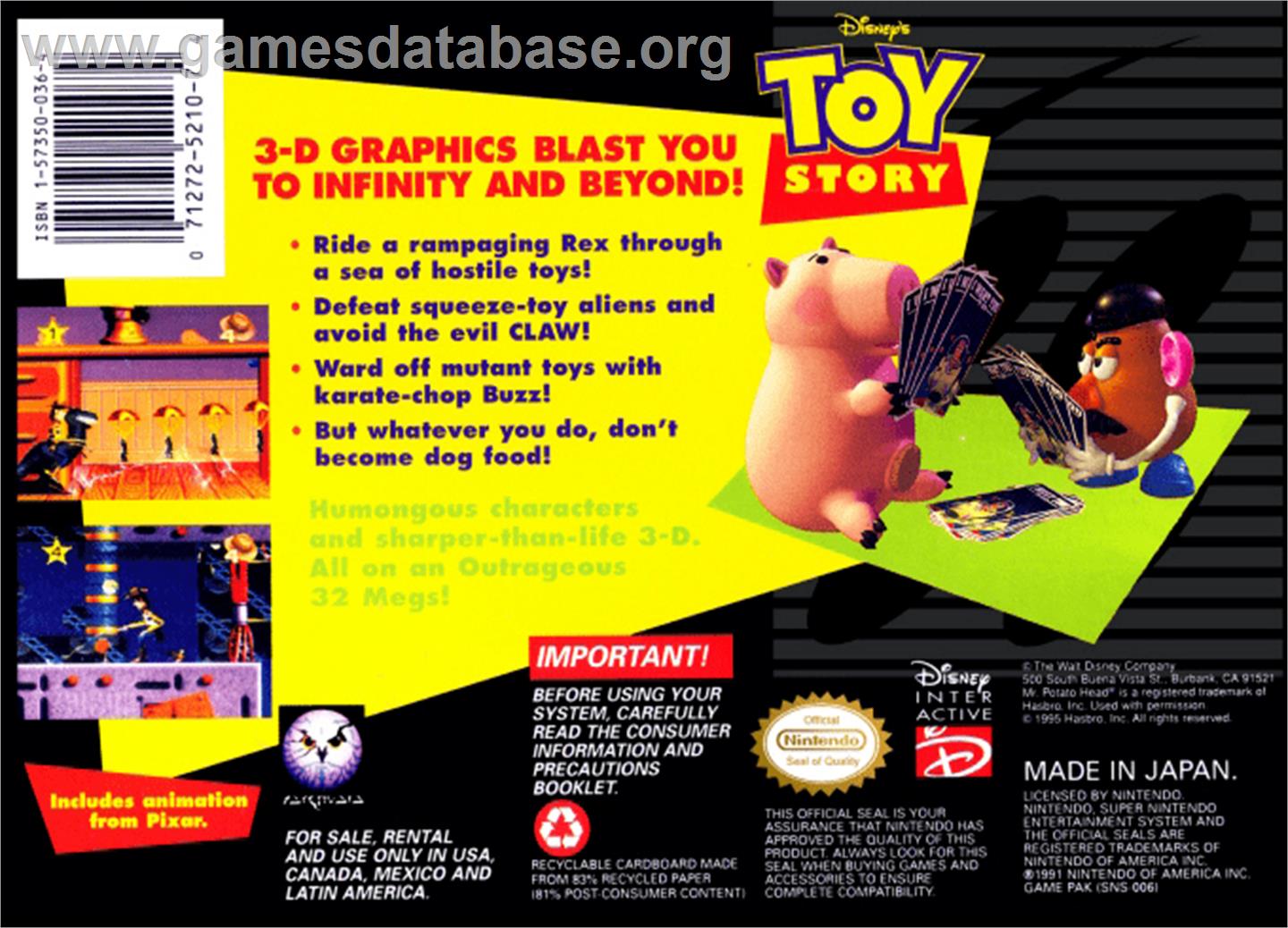 Disney's Toy Story - Nintendo SNES - Artwork - Box Back