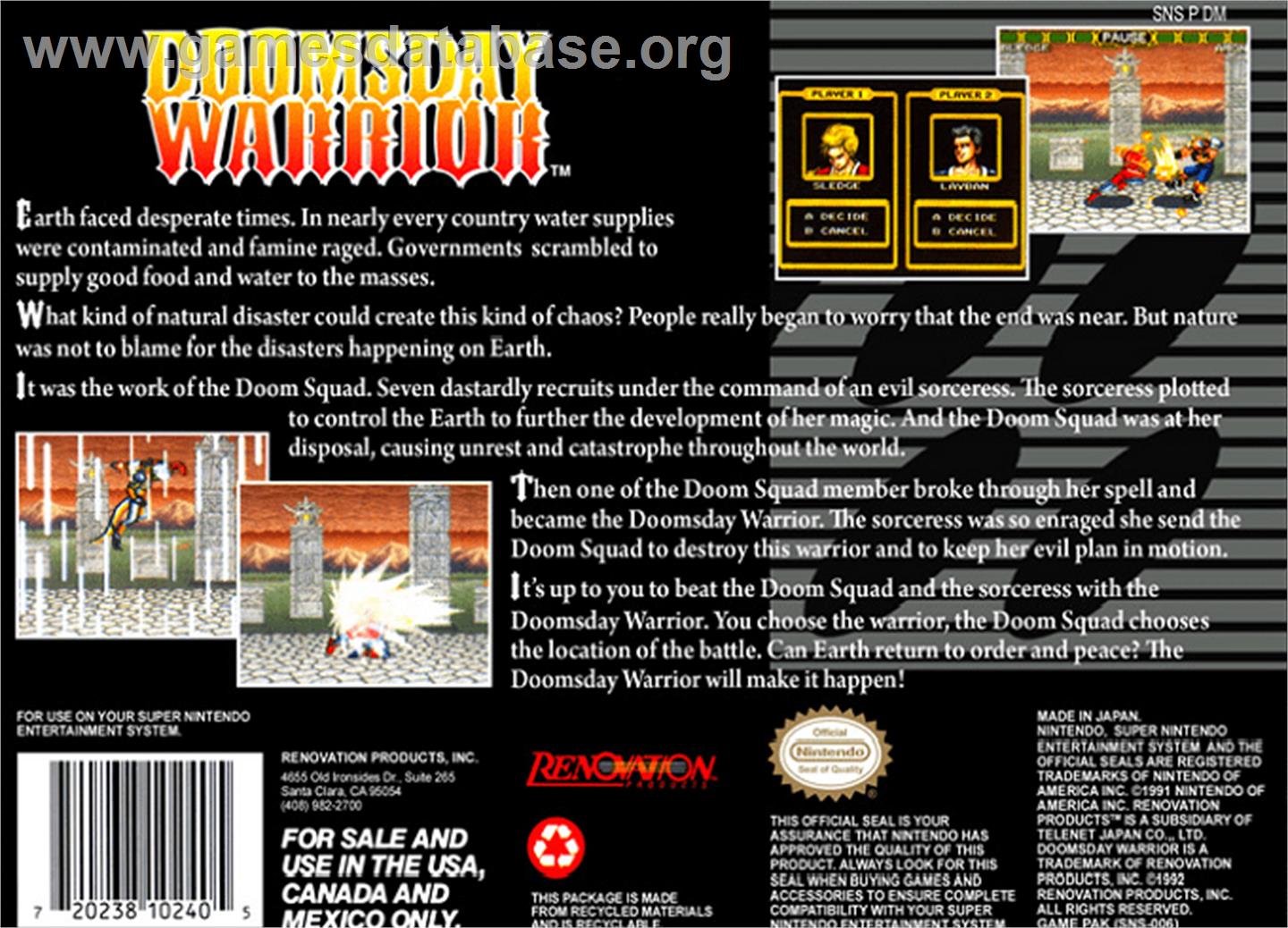 Doomsday Warrior - Nintendo SNES - Artwork - Box Back