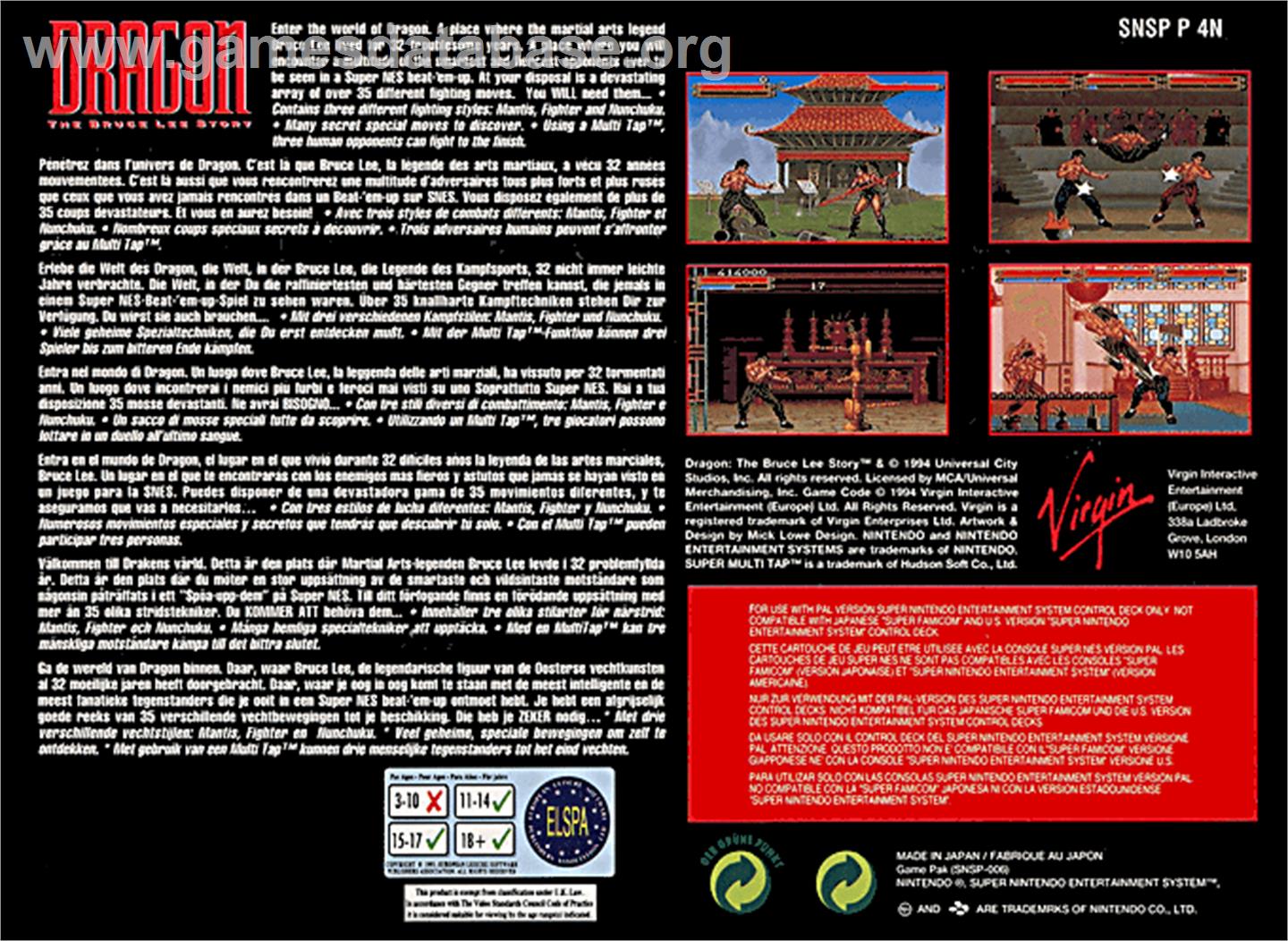 Dragon: The Bruce Lee Story - Nintendo SNES - Artwork - Box Back
