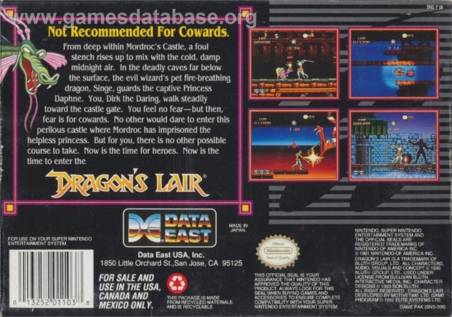 Dragon's Lair - Nintendo SNES - Artwork - Box Back