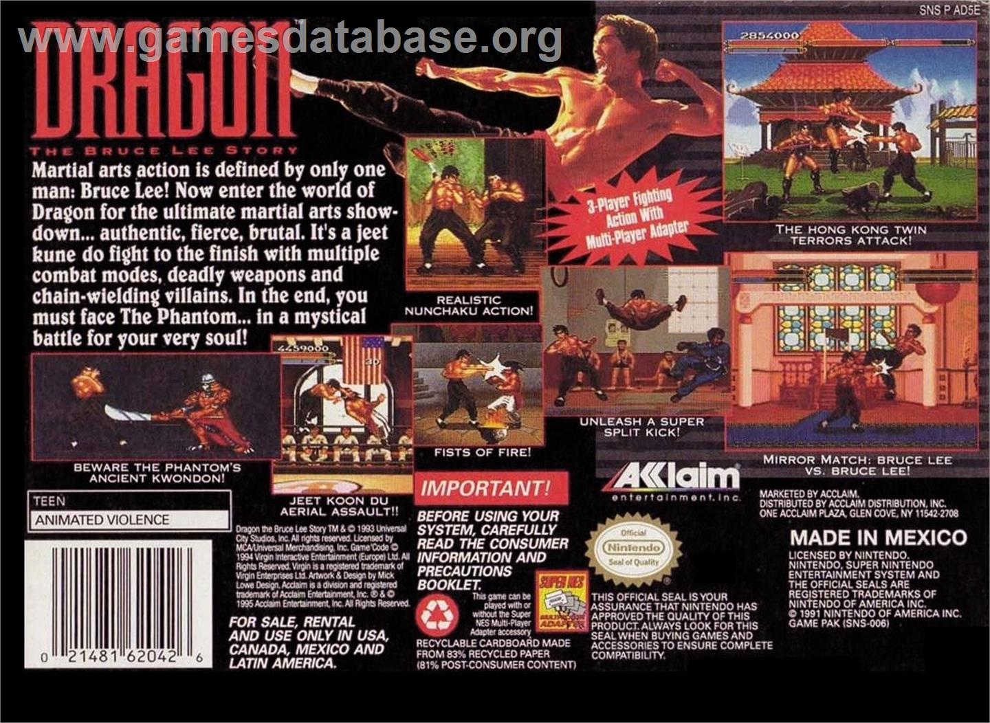 Dragon - The Bruce Lee Story - Nintendo SNES - Artwork - Box Back