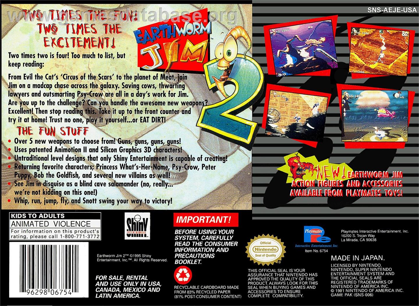 Earthworm Jim 2 - Nintendo SNES - Artwork - Box Back