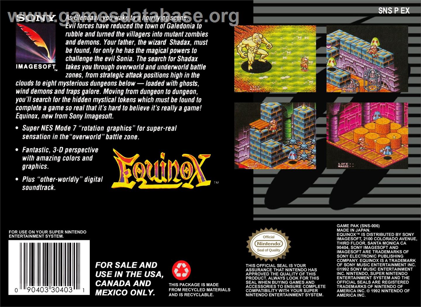 Equinox - Nintendo SNES - Artwork - Box Back