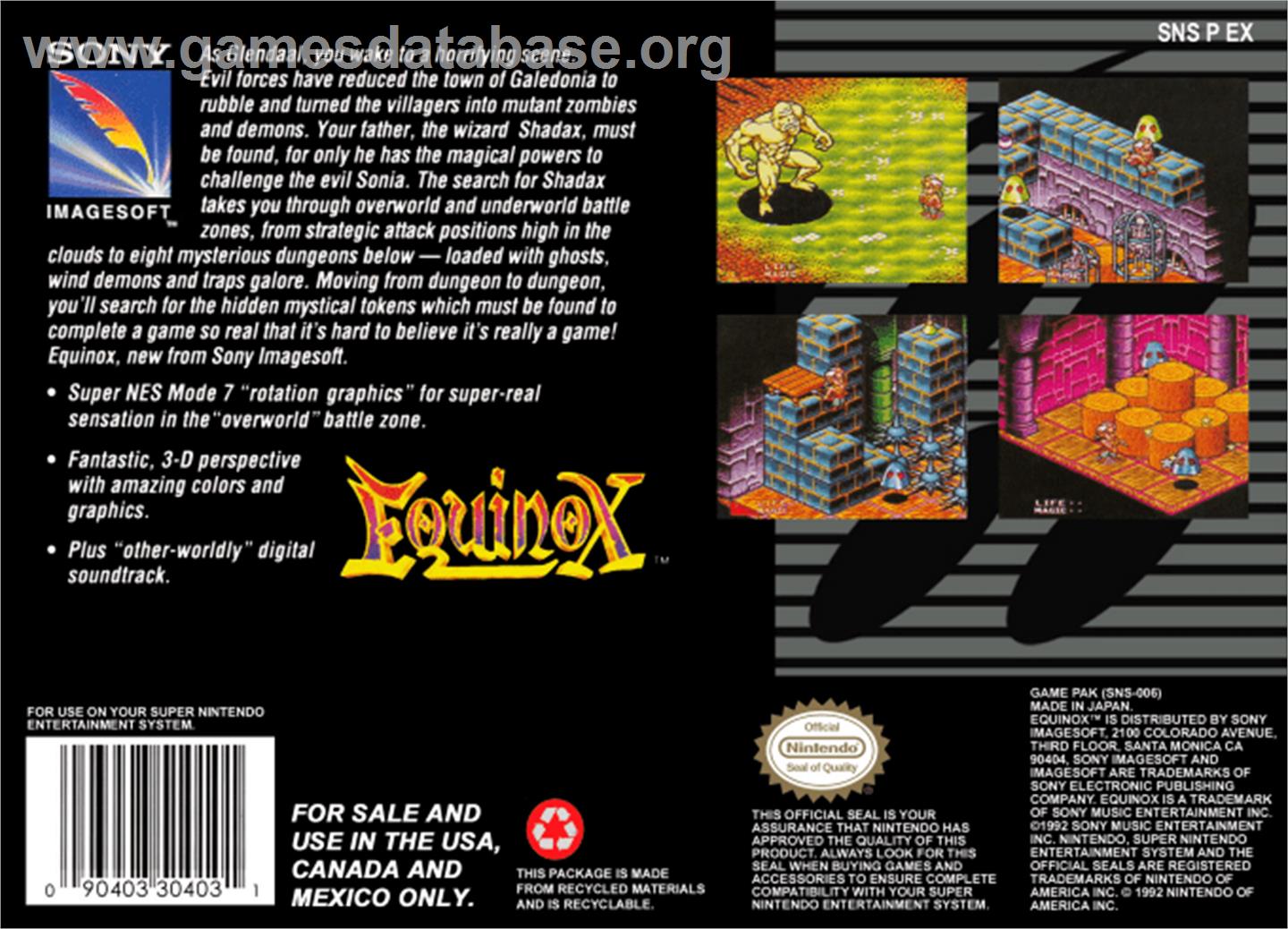 Equinox - Nintendo SNES - Artwork - Box Back
