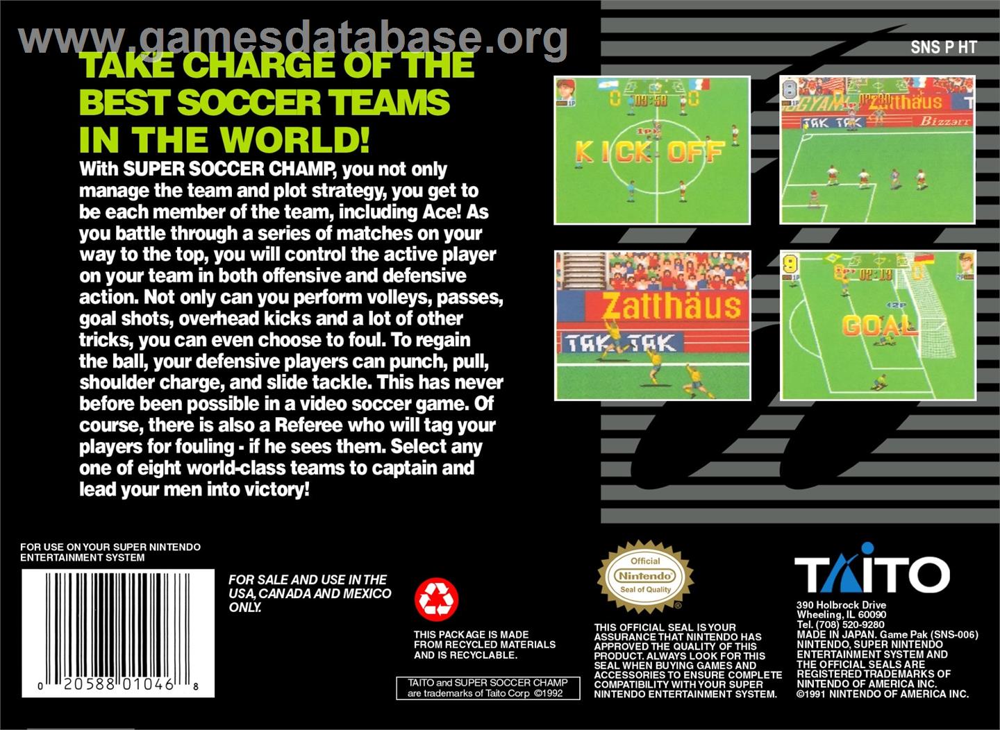 European Football Champ - Nintendo SNES - Artwork - Box Back