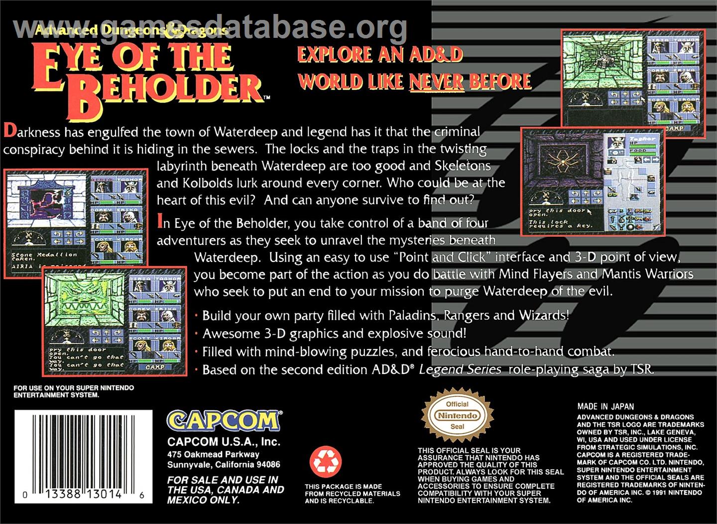 Eye Of The Beholder - Nintendo SNES - Artwork - Box Back
