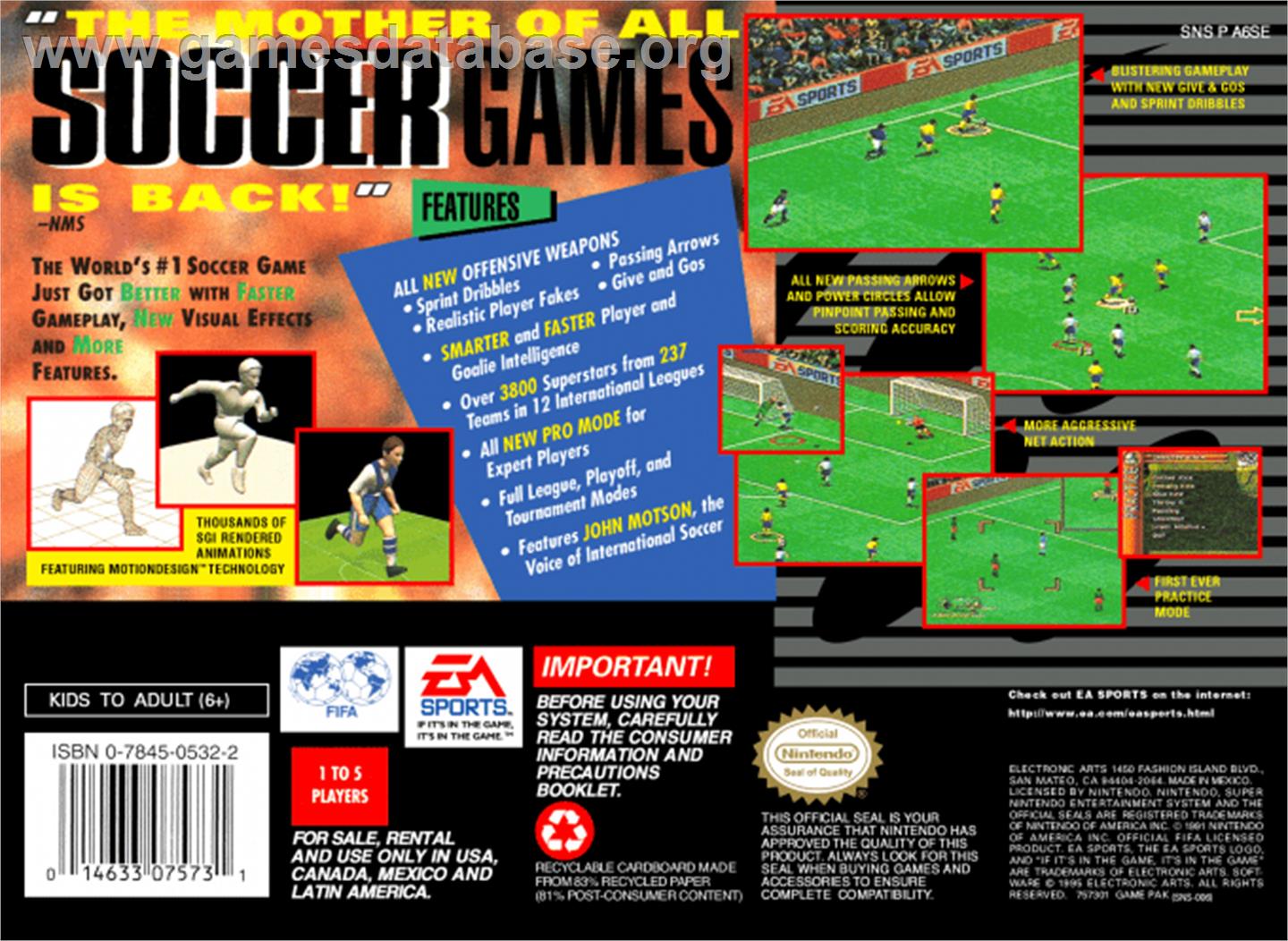 FIFA Soccer '96 - Nintendo SNES - Artwork - Box Back